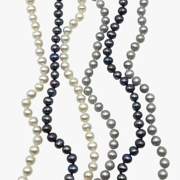 Freshwater Pearl Necklaces Lot Knotted Strands Gray Cream Peacock Sterling Clasp - Picture 4 of 9